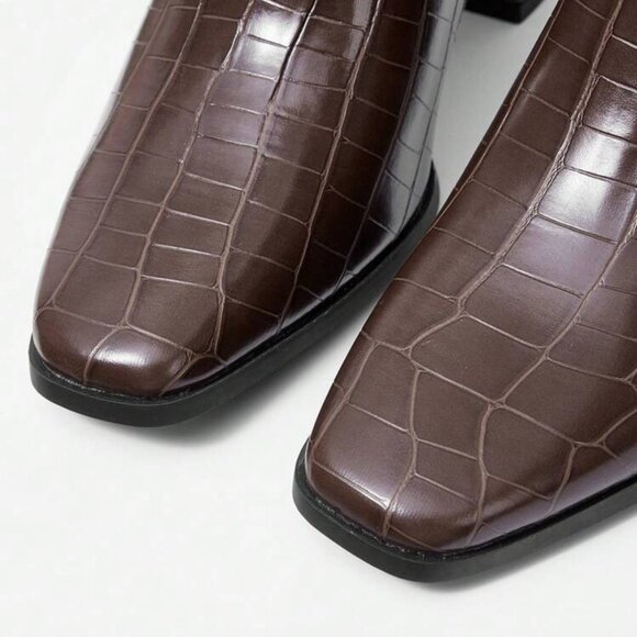Croc Embossed Brown Boots - Picture 6 of 7